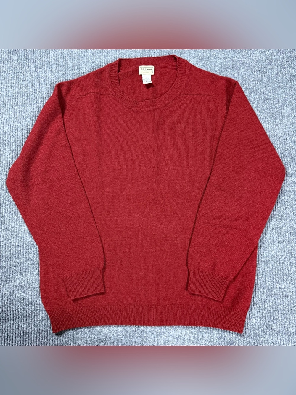 LL Bean Mens Large 100% Lambswool Crewneck Sweater Red Burgundy British Spun